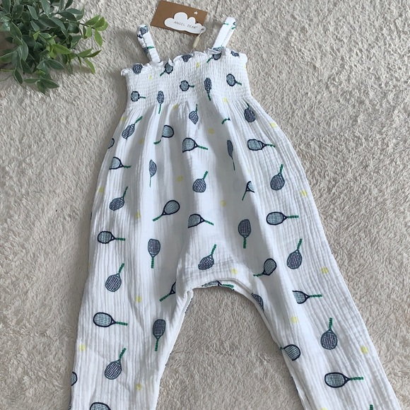 NWT Angel Dear Smocked Tennis Romper 18-24M White - Picture 3 of 9